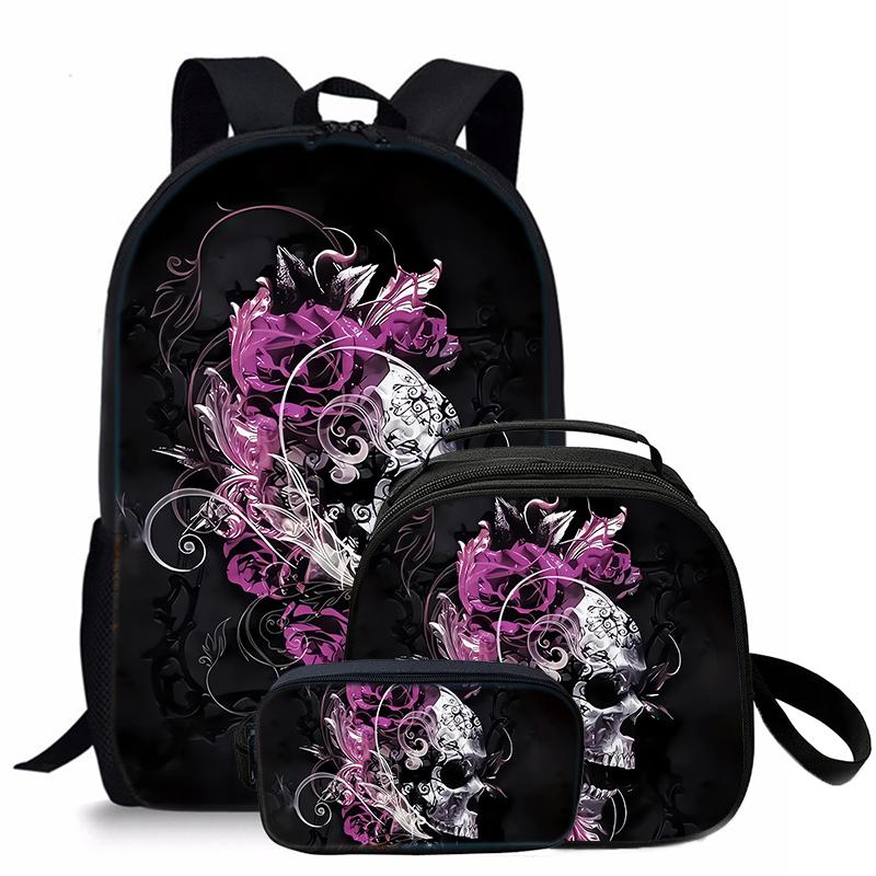 Schädel Dreiteiliges Set Rucksäcke Für Jungen Und Mädchen Beste Geschenke 2D Flacher Cartoon Schulrucksack Für Kinder