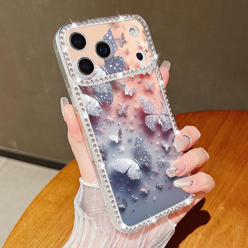 Diamond Case For iPhone 17 Pro Max Crystal Butterfly Print Clear TPU Silicone Soft Cover For iPhone 16 Pro Max 15 14 13 11