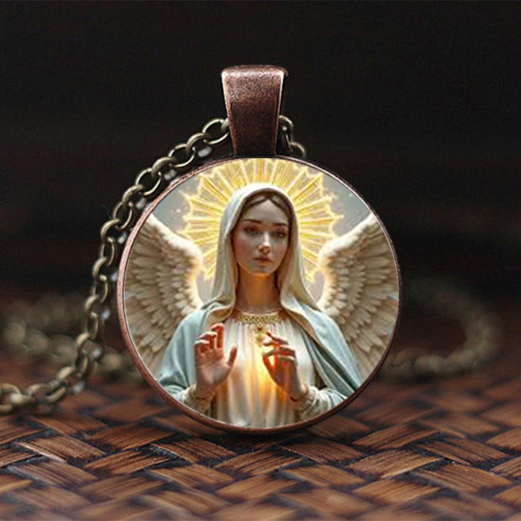 Virgin Mary And Angel Wing Pendant Necklace - Suitable For Both Men And Women.