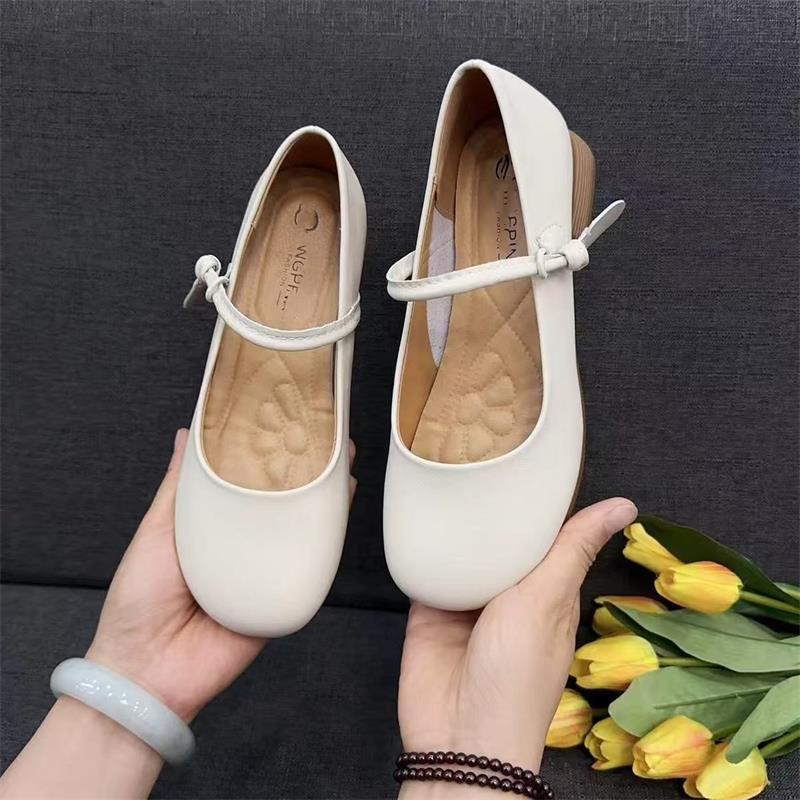 Spring and autumn soft leather soft-soled single shoes women's leather shoes 2025 new mother shoes comfortable Jane shoes shallow mouth Mary Jane shoe