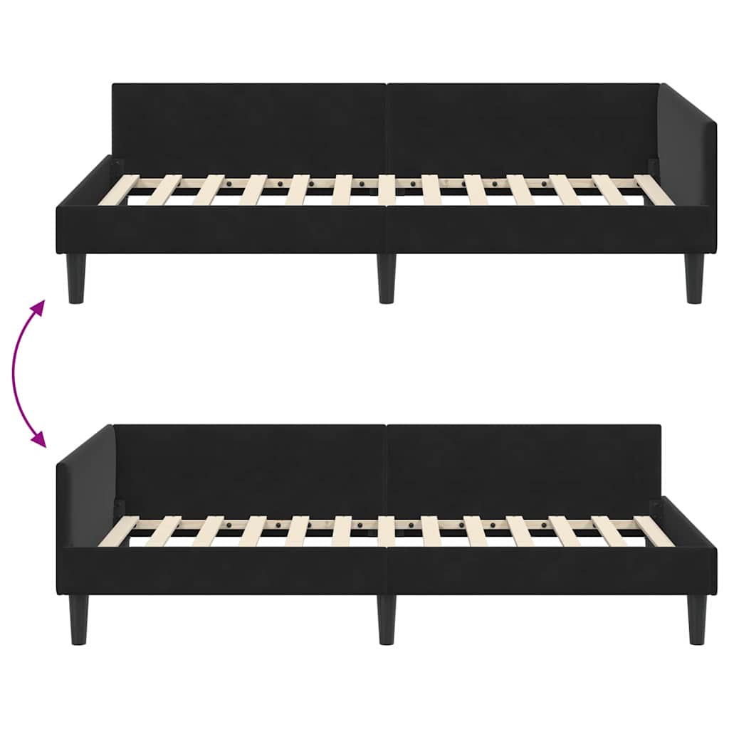 L Shaped Bed Frame with Headboard Black 100 Cm X 200 Cm Velvet