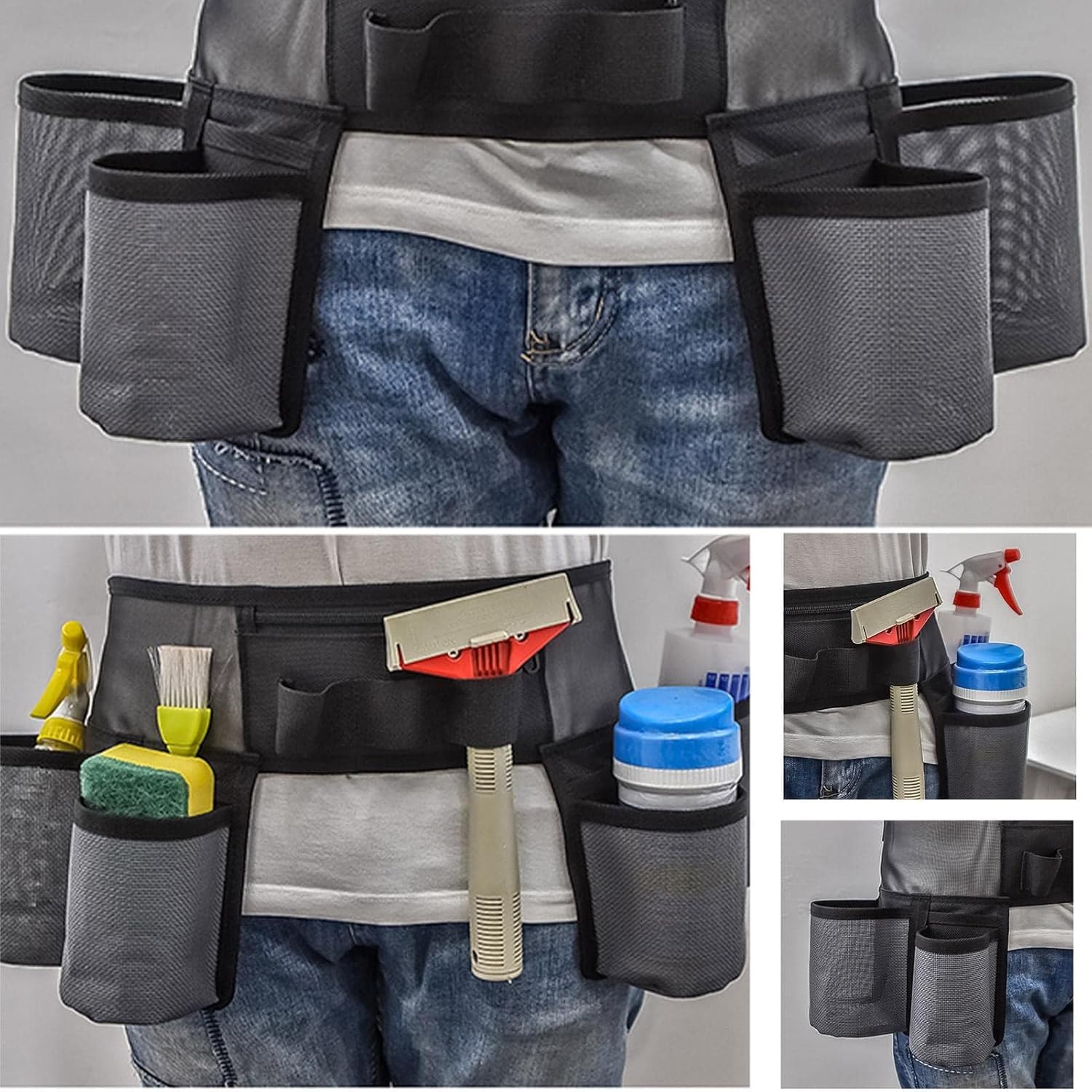 Cleaning Tool Belt, Adjustable Cleaning Bottle Holster Belt, Window Cleaning Belt, Tool Storage Belt With 4 Pockets for Housekeeping Cleaning Caddy,