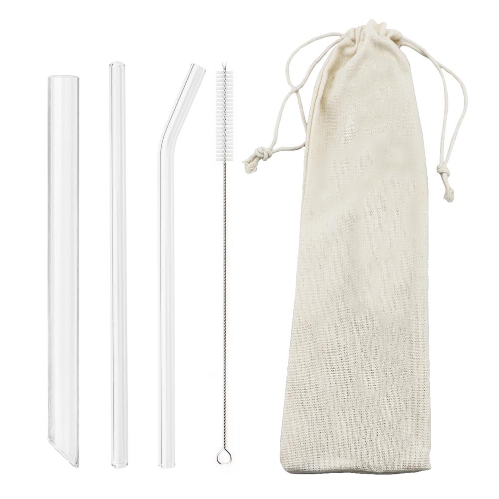 High Borosilicate Sharp Glass Straw Reusable Drinking Straw Set with Brush Bubble Tea Smoothies Cocktails Drinks Bar Accessories