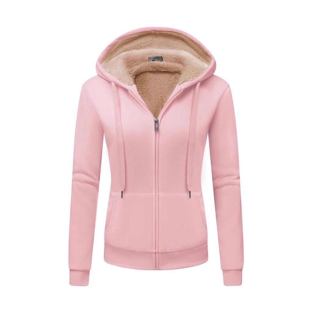 2025 Women's Thickened Zipper Hoodie with Logo Print - European & American Autumn/Winter Casual