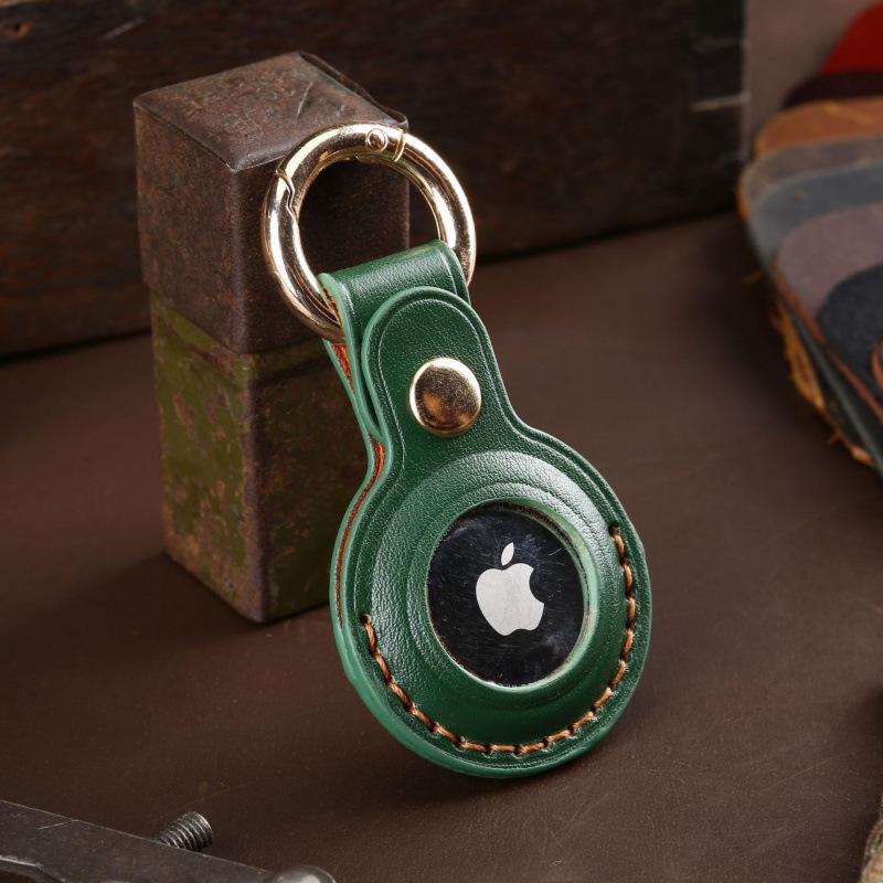 100% Handmade Case For Apple Airtag Case Genuine Leather Air Tag Holder Full Protective Tracker Case with Loop Key Ring