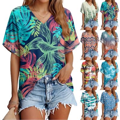 Women's Fashionable Casual Everyday Versatile Floral Print Slim-Fit Summer Short-Sleeve Top