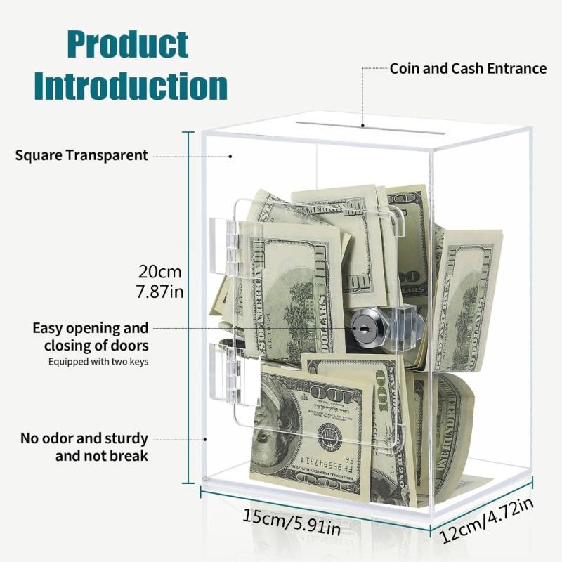 Acrylic Money Saving Banks Practical Clear Cube Transparent Change Storage Box Home Decoration and Financial Tool