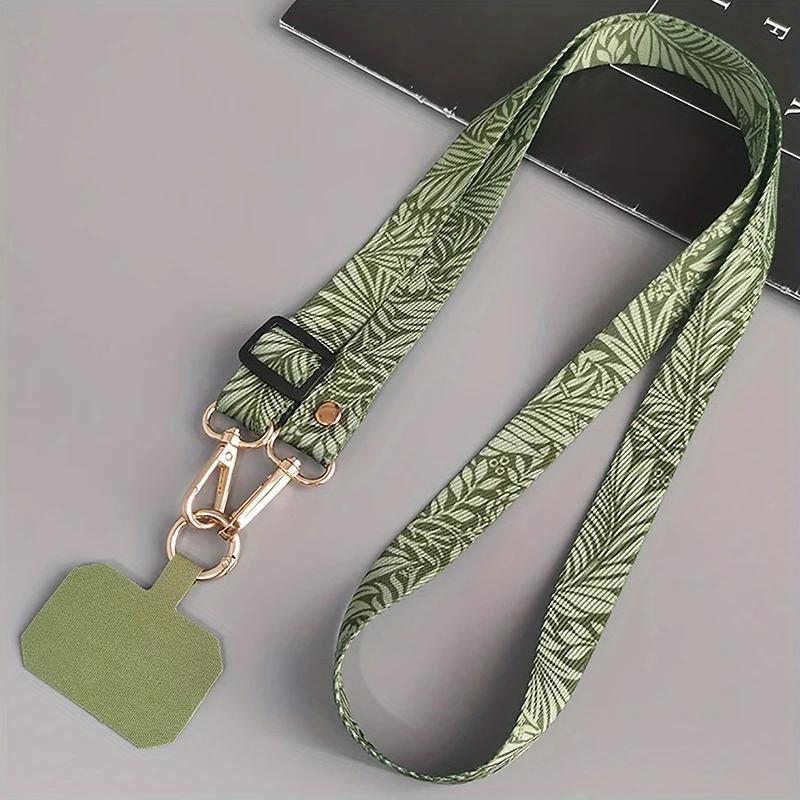 Green Leaves Universal Adjustable Crossbody Cell Phone Lanyard Neckband Strap Rope Anti-Lost Phone Lanyards with Gasket Clip