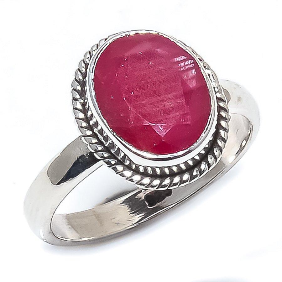 Red Ruby(Simulated) Gemstone Handmade 925 Sterling Silver Jewelry Ring S.6 J0I59