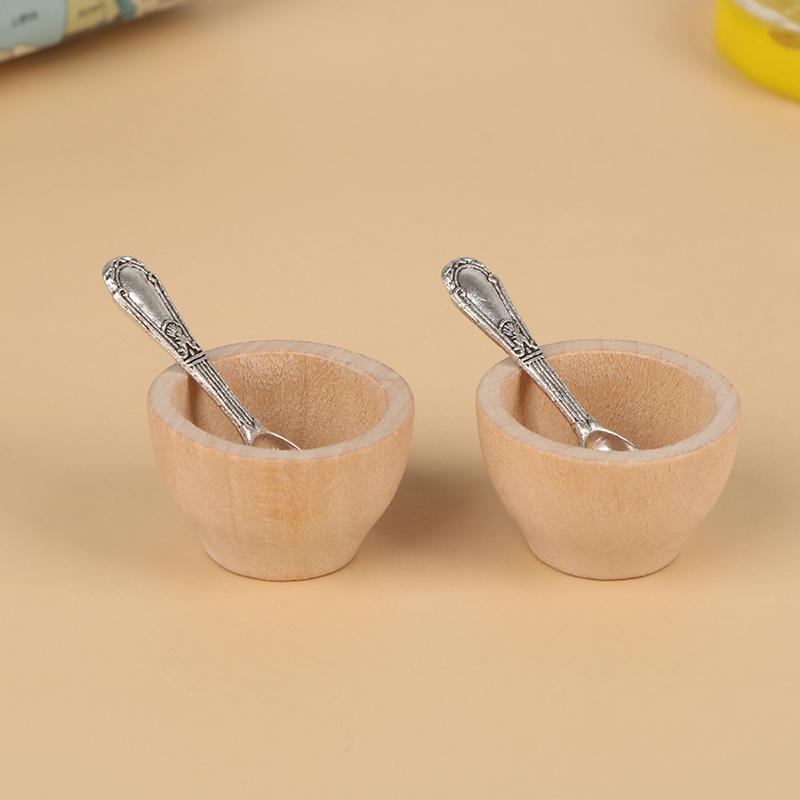 

4 шт./набір мініатюрні меблі для лялькового будиночка, маленька дерев’яна миска, ложка, модель своїми руками one size