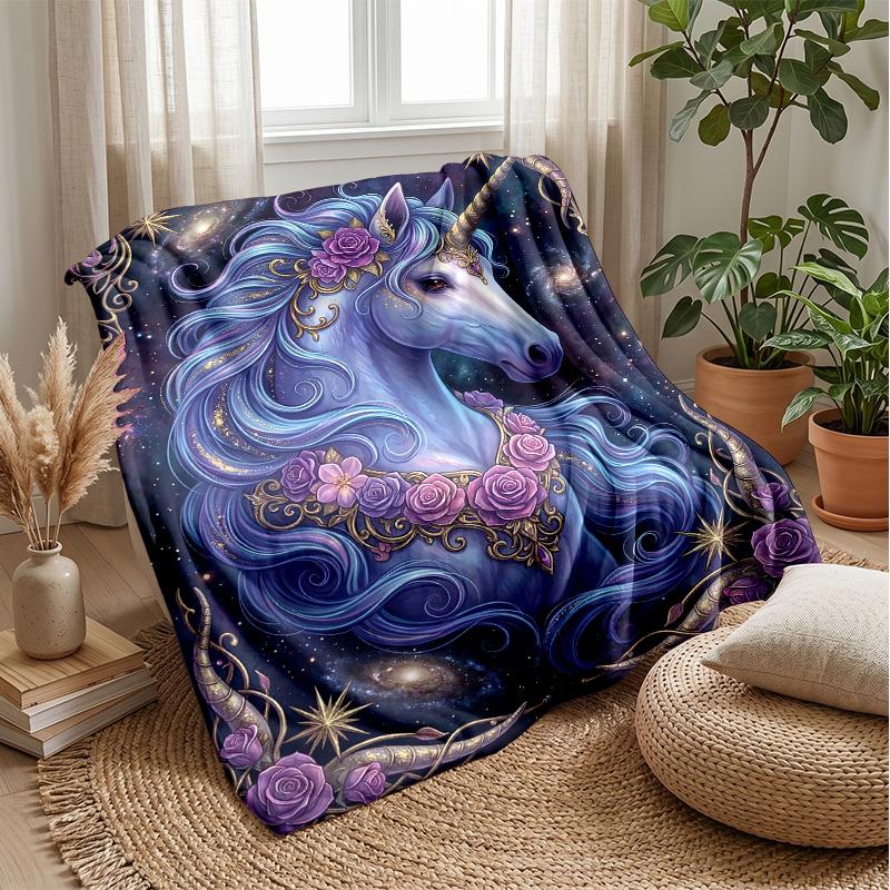 Celestial Unicorn Moon blanket Personalized Name Flannel Blanket Soft Cozy Plush Throw for Sofa Bed Lightweight Home Decor