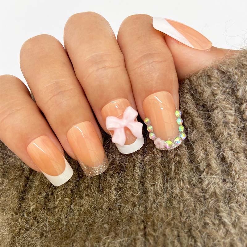 Cross-Border Wearable Glitter Flower Foreign Trade Hot-Selling French Tips European and American False Nail Stickers Finished