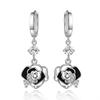 New Trendy 925 Silver Earrings For Women Vintage Black Hollow Rose Flower Ear Jewelry Lady Anniversary Accessories