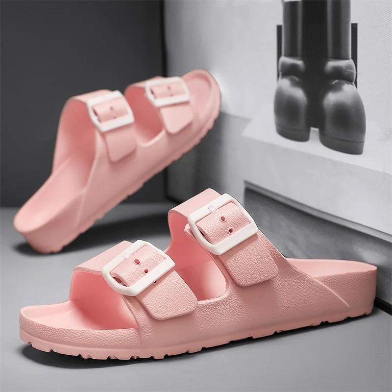 

Модные мужские пляжные тапочки без застежек с пряжкой Casual, удобный плоский каблук для пар 48