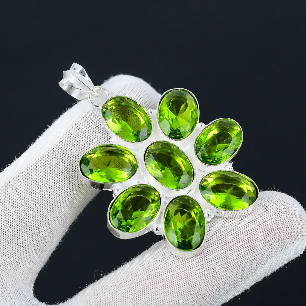 Peridot Gemstone Silver Antique Pendant, 925 Sterling Silver Pendant, Silver Peridot Jewelry, Peridot Gemstone, Handmade Pendant For Gifts