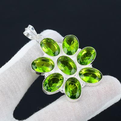 Peridot Edelstein Silber Antik Anhänger, 925 Sterling Silber Anhänger, Silber Peridot Schmuck, Peridot Edelstein, handgefertigter Anhänger für Geschenke