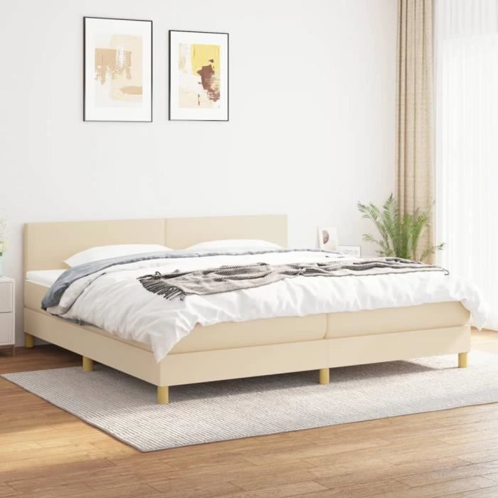 3140486 vidaXL Divan Bed with Mattress Cream 200x200 Cm Fabric