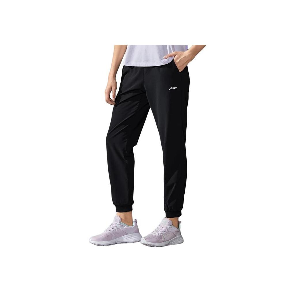 Li Ning Fitness Series Solid Color Elastic Cuff Sports Long Pants Women Bottoms Black AYKS358-1