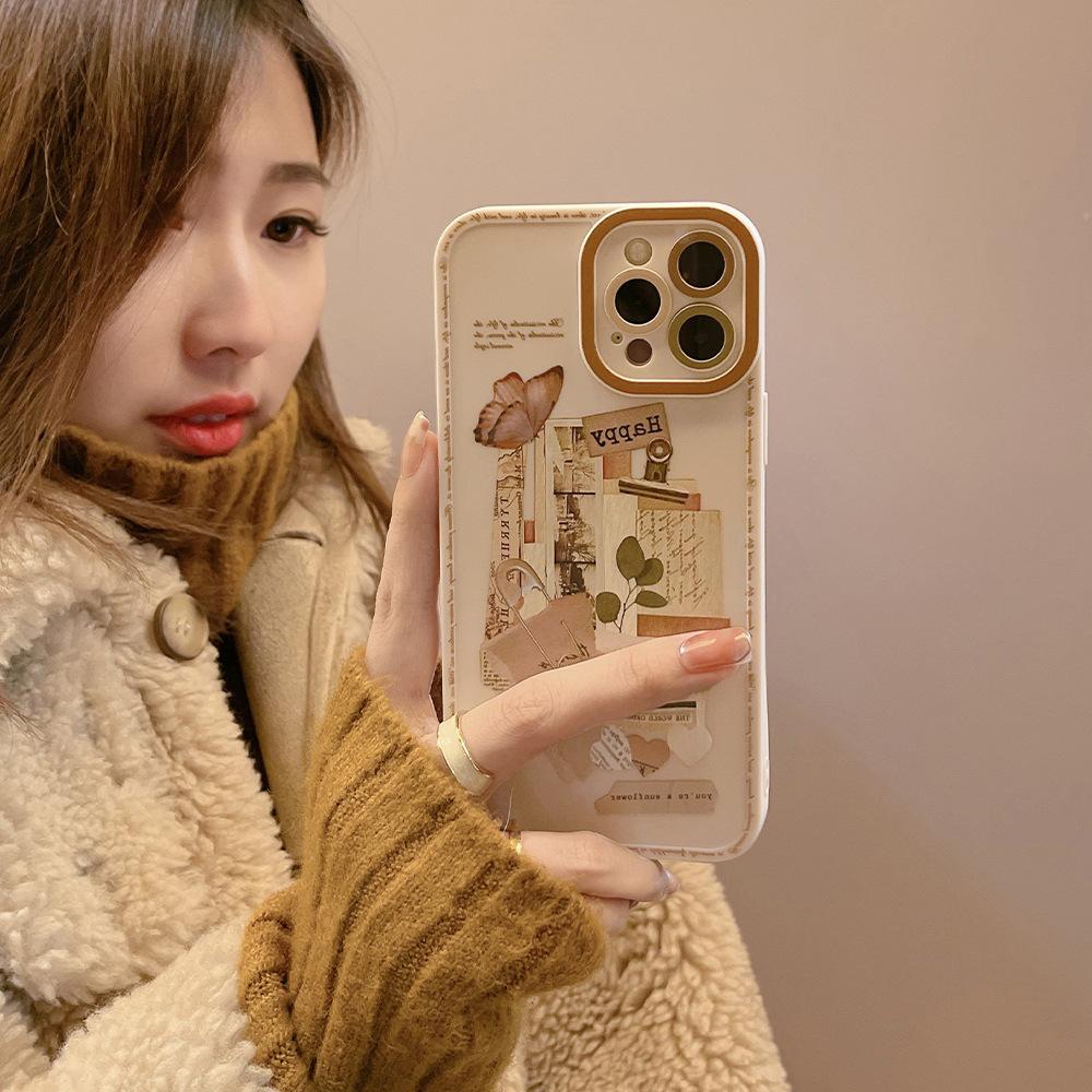 Retro Sticker for IPhone13 for Apple Phone Case 15promax Literary 16 Soft Case 11 Frosted 7/8p for 14