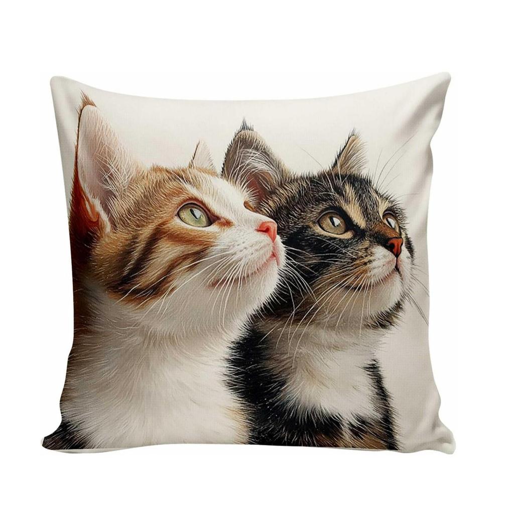 Bohemian Plush Pillow Cover with Charming Kittens Design, 45x45 Cm - Perfect for Living Room or Bedroom Decor