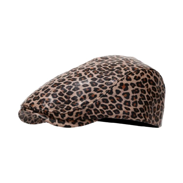

Unisex Painter Hat Beret Cabbie Hat Flat Hat Leopard Print Warm Bonnet PU