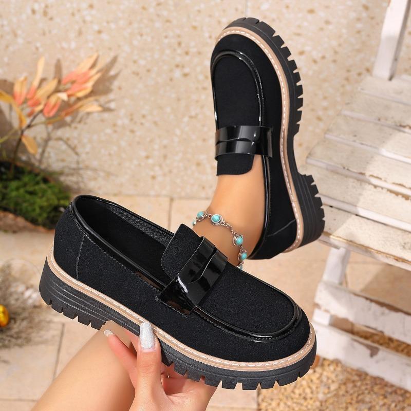 New small leather shoes women's spring and autumn fashion versatile retro color matching casual thick heel thick sole single