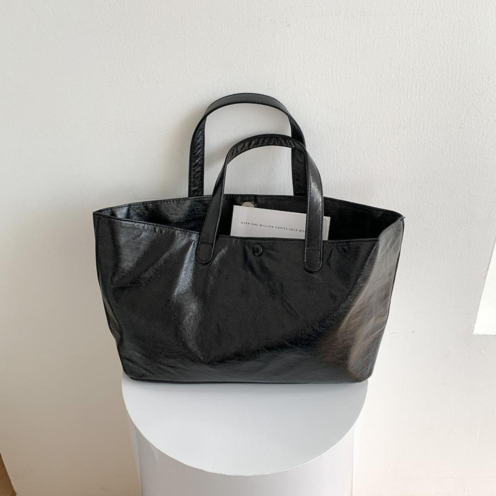 Korean Style Silver Tote Bag for Women Large Capacity Leather Handbag Casual Office Commuter Bag Luxury Shopper Handbags