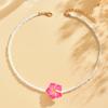 1pc Beaded Necklace for Women White Beads with Pink Floral Accent, Perfect for Daily Wear & Beach Vacations, Vacation Jewelry
