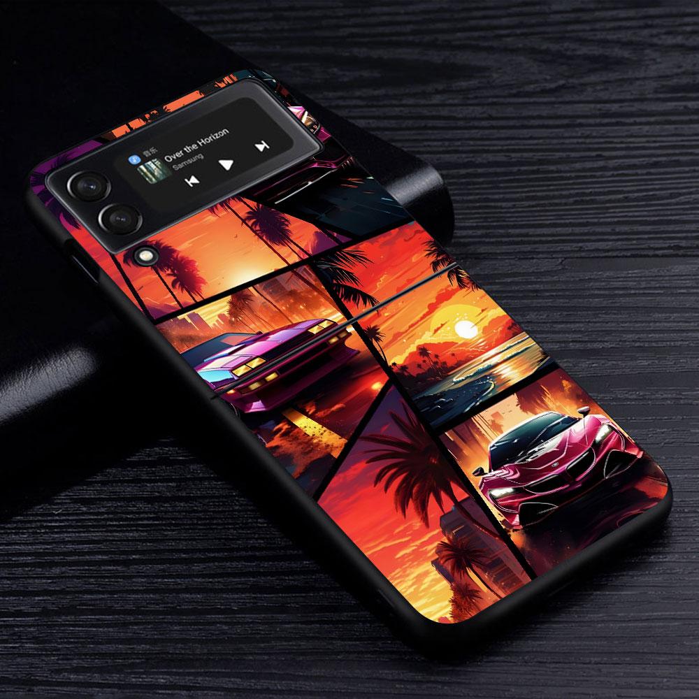 Cool Sports Car Case for Samsung Galaxy Z Flip4 Flip3 5G PC Hard Cell Phone Shell Z Flip 4 3 Black Coque Zflip4 Zflip3 Cover
