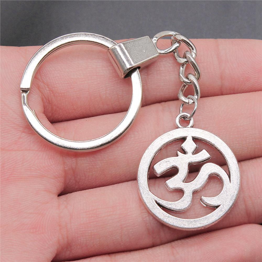 Encouragement Letter Om Yoga Tags Pendant Antique Bronze Metal Keychain with 30mm Ring for Family