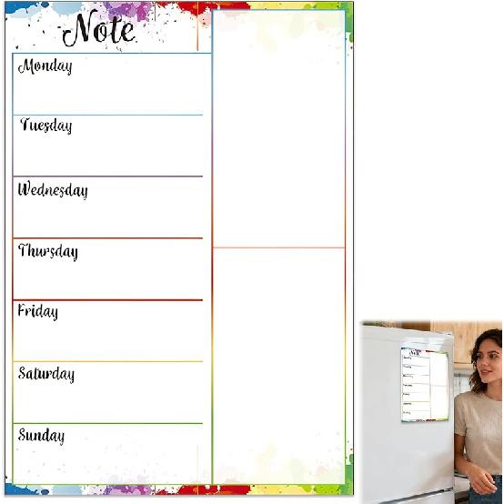 Magnetic Weekly Meal Planner for Refrigerator, 8x12'' Dry Erase Menu Board, Stain Resistant Whiteboard, Strong Magnetic Backing, Ideal for Families,
