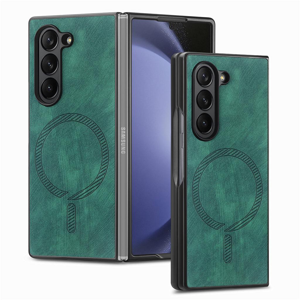 Case for Samsung Z FOLD 7 6 5 4 3 Built-in Wireless Charging Magnet Retro Vegan Leather Ultra-thin Protective Case Full Coverage