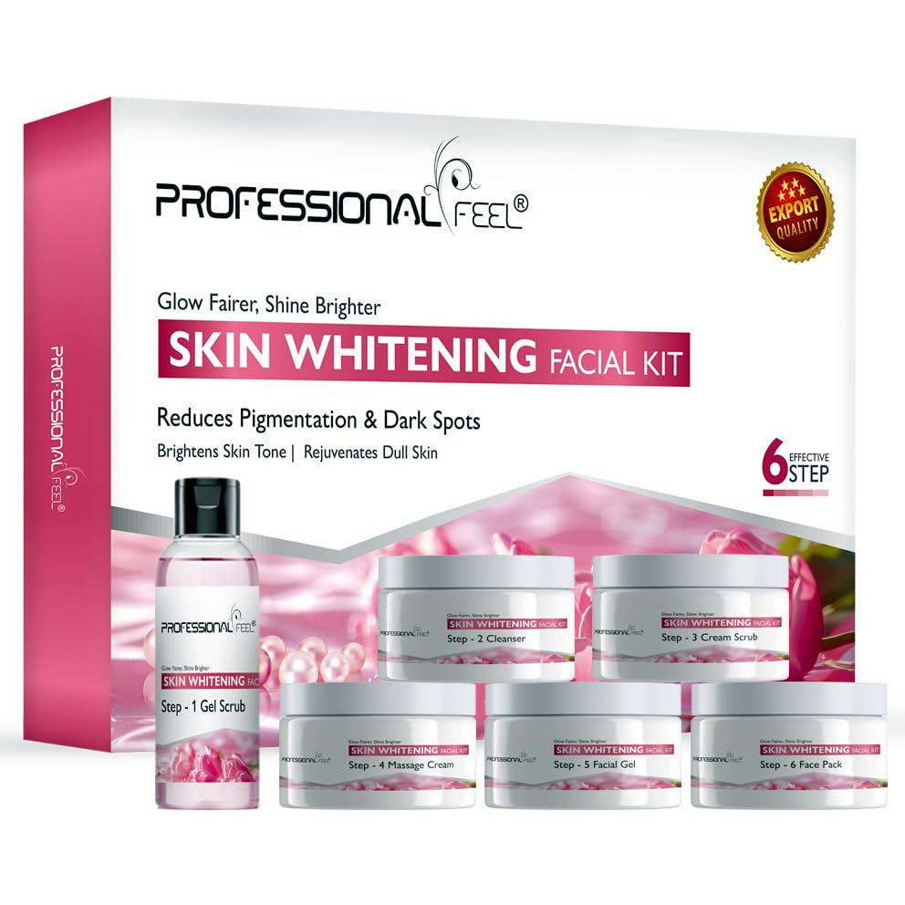 Professional Feel Skin Whitening & Tightening Facial Kit, Gel Scrub + Cleanser + Cream Scrub + Massage Cream + Facial Gel + Face Pack (Set of 6) 30