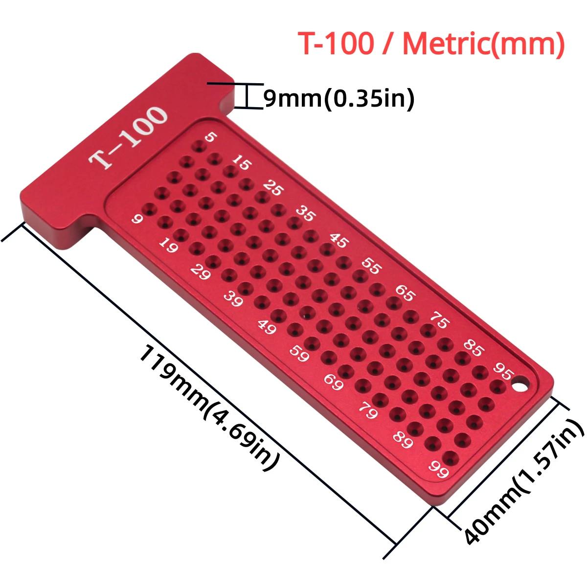 

T-100 Metric Aluminum Alloy Pocket Ruler Marking Gauge Carpentry Cross Calibration Ruler Crossed-out Hole Measuring Tool