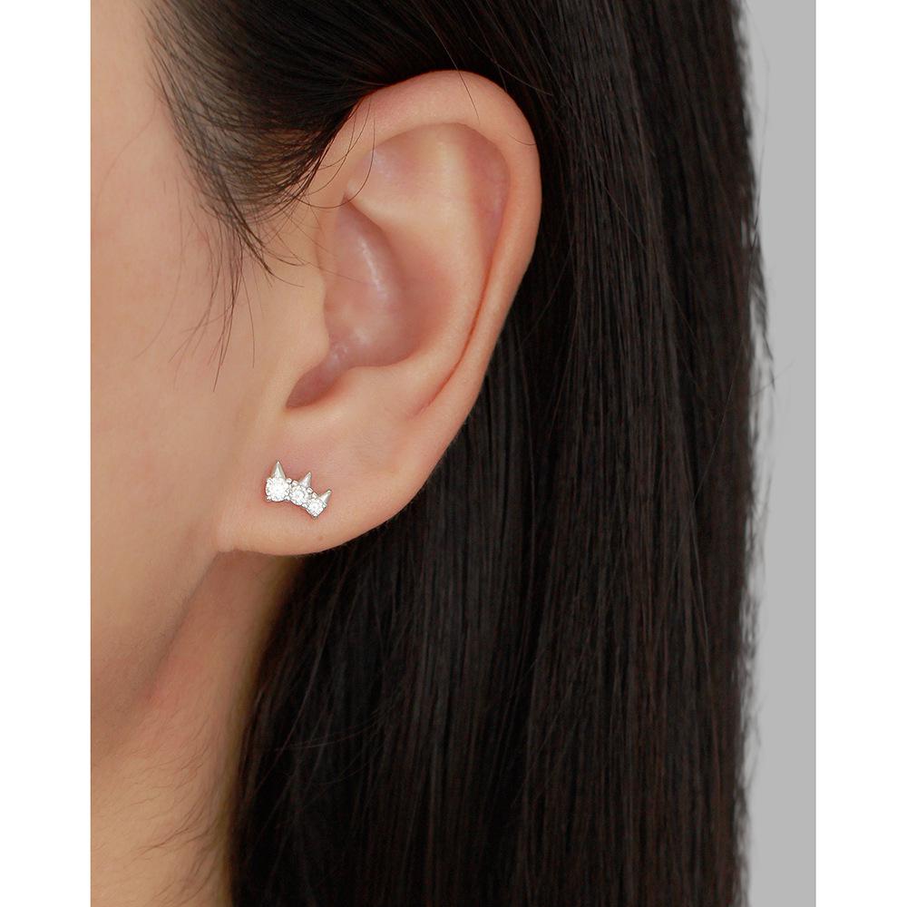 European & American S925 Silver Cross Stud Earrings with Rhinestones and Rivet Design for Cartilage.