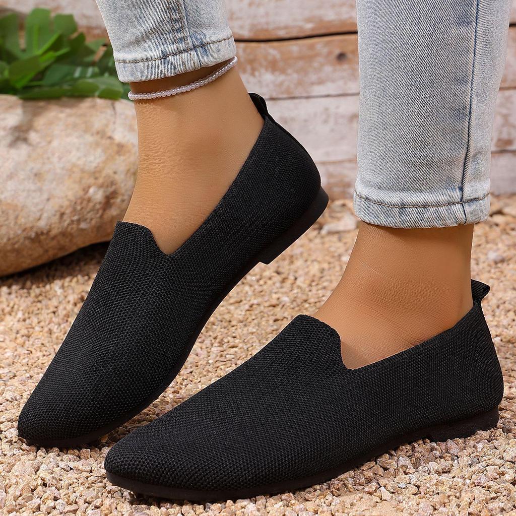 Women's Flyknit Pointed Toe Flats - Versatile, Breathable, Comfortable Solid Color Summer Shoes