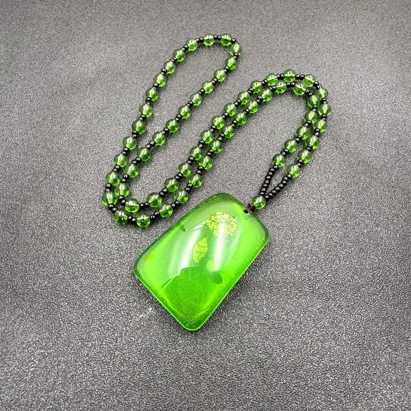 Collana Ambra Verde Cera d'Api Collana con Ciondolo a Goccia d'Acqua Per Donna Unisex Fortunata Sicurezza Ciondolo Lungo Ornamenti per Catena del Maglione