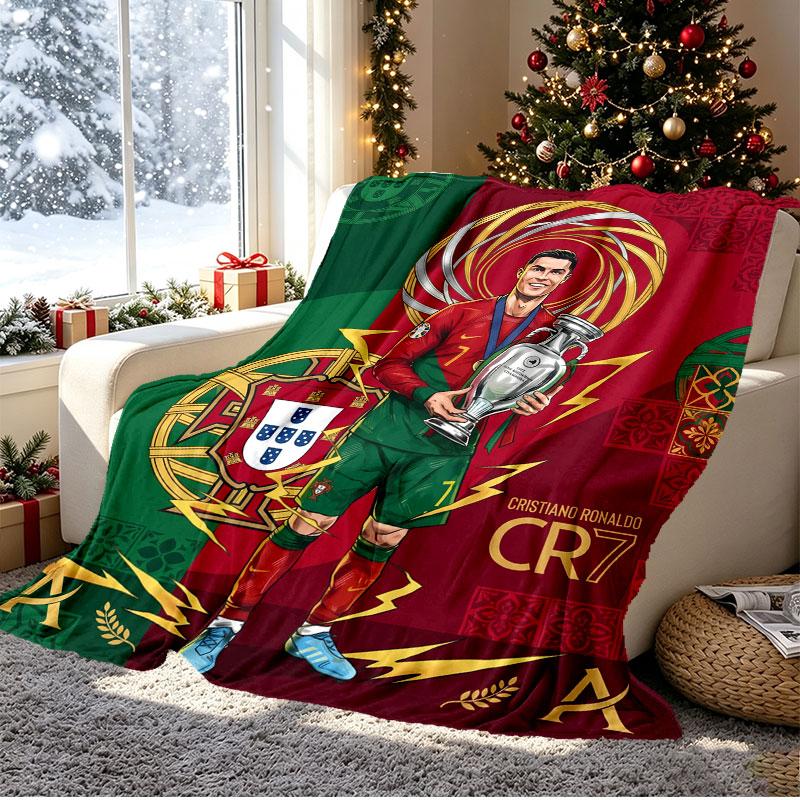 Cristiano Ronaldo Pattern Blanket for Home Decoration, Bed, Sofa, Car Travel, Camping, Suitable for All Seasons, Birthday Christmas Gift