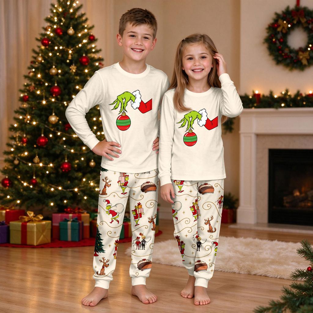 Christmas Print Neck Top and Jogger Pants Set Casual Two Piece Outfit for Holiday Loungewear
