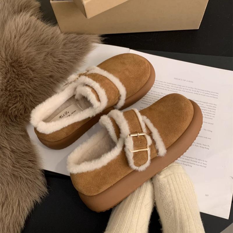 Thick-soled Birkenstocks women's new autumn and winter velvet flat-soled Doudou women's shoes Merad Boken wool cotton shoes