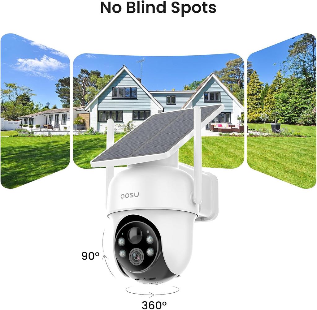 Telecamere di Sicurezza 5MP Esterno Wireless Kit 2 Camere, Sistema di Telecamere di Sicurezza Domestica ad Energia Solare con Pan & Tilt a 360° Tracciamento Automatico Visione Notturna a Colori 2K