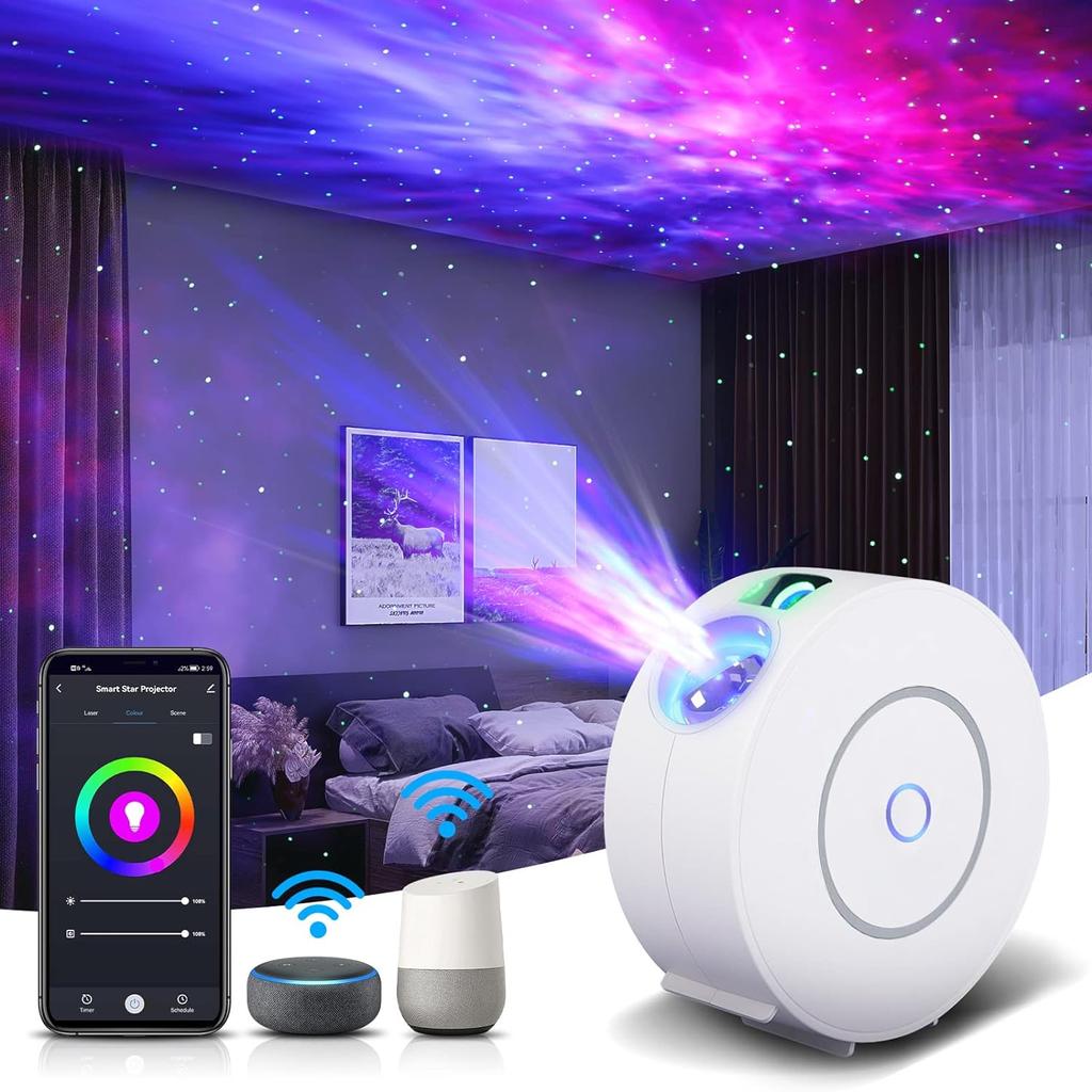 Sternprojektor, Galaxy-Projektor für Schlafzimmer, intelligente APP- und Sprachsteuerungs-Galaxy-Lampe, kompatibel mit Alexa und Google Home