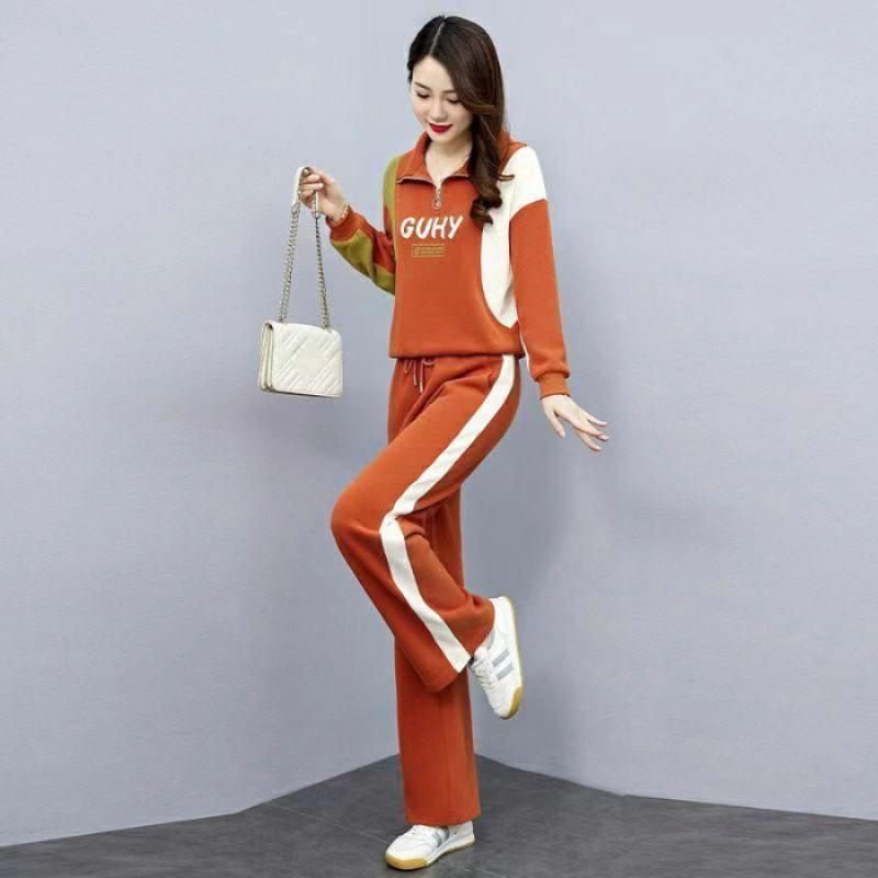 

Модный женский весенний комплект 2024 года в повседневном уличном стиле: толстовка и брюки M красный/оранжевый
