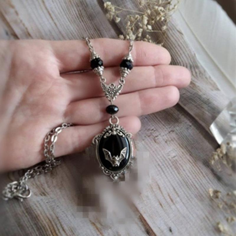 Halloween Black Bat Vampire Earrings Necklace Ring Jewelry Set Halloween Scary Decor Party Gothic Jewellery Gift for Women Girl