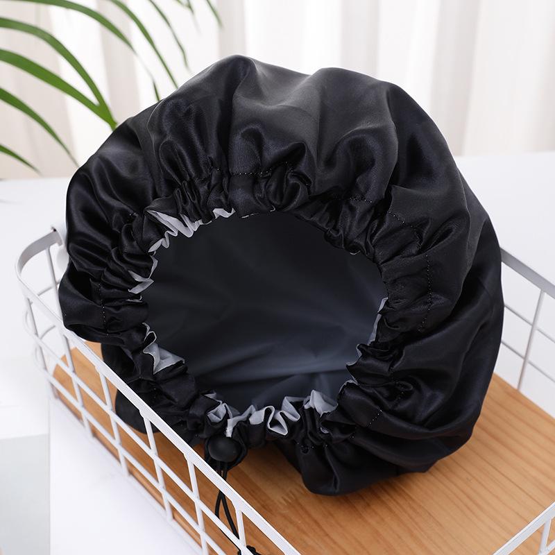 

Extra Large Adjustable Satin Sleep & Waterproof Shower Cap - Black 32cm Diameter