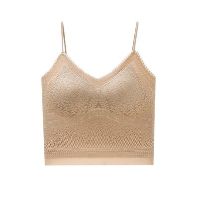 Summer Lace with Breast Cushion Halter Vest with Sexy Anti-exposing Outside To Wear Slim-fit Beauty Back Top