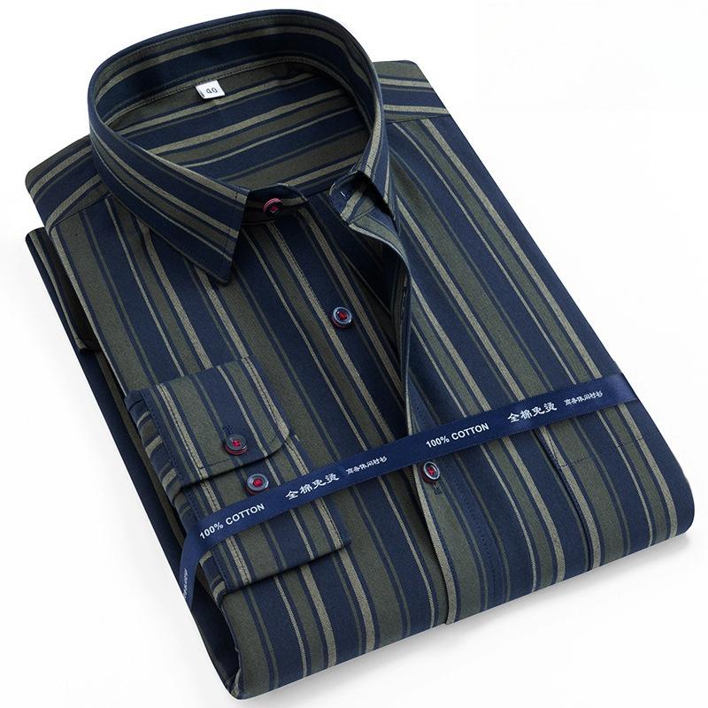 Men'S Shirt Long Sleeved Spring Autumn Oxford 100%Cotton Shirts Comfortable Breathable Business Casual Stripe Solid Color S-8Xl