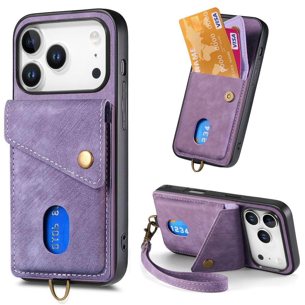 For iPhone 17 Pro Max Case with Card Holder Kickstand Leather Phone Back Cover