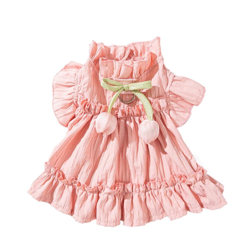 Reusable Dog Princess Dress Soft Bowknot Lace Puppy Clothes Cute Dog Tulip Pleated Dress  Summer
