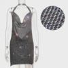Rhinestone Spaghetti Strap Deep V Backless Nightclub Dress YX1401